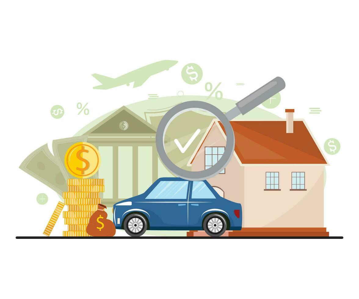 Modern flat cartoon illustration of living expenses. Cost of living, vehicle, insurances, travelings. vector