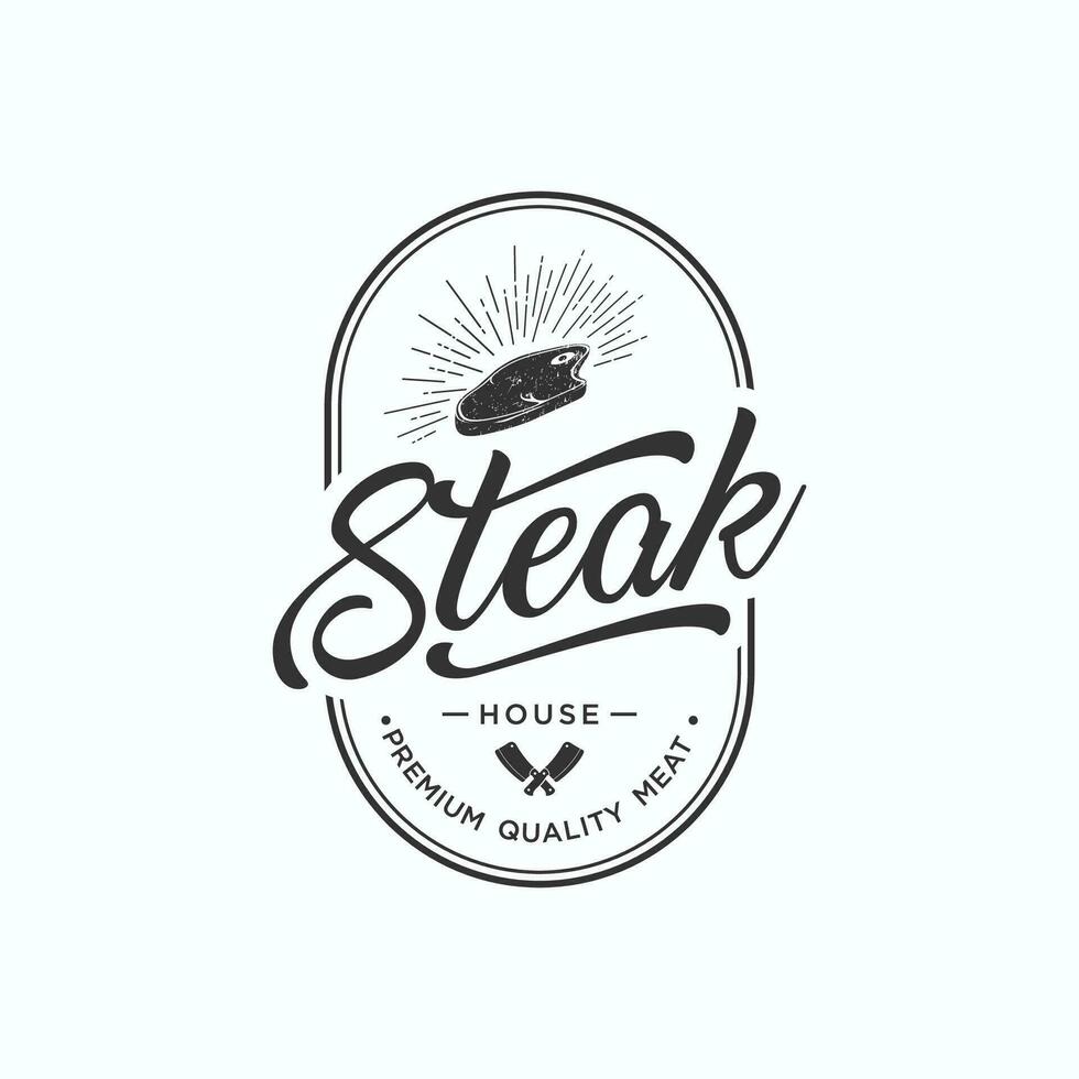 Steak house logo. Vintage Design. Handmade lettering. Vector illustration