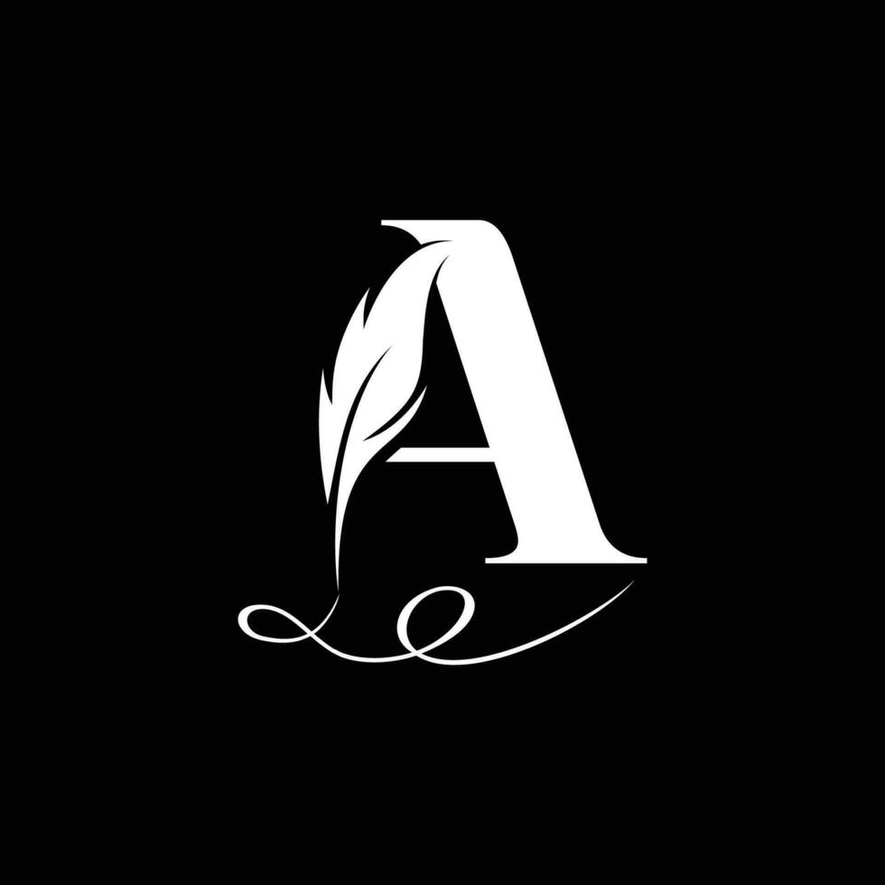 Initial letter A logo with Feather Luxury gold. vector