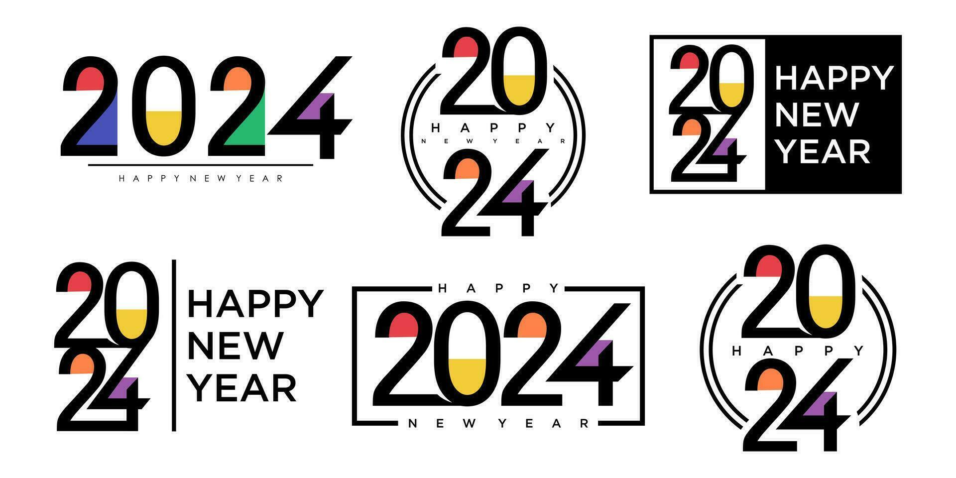 2024 Happy New Year logo text design. 2024 number design template. Vector illustration.