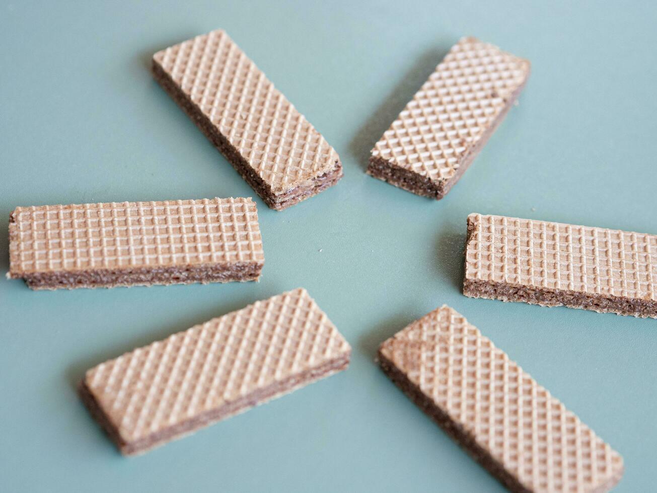 chocolate wafer on gray background with copy space photo