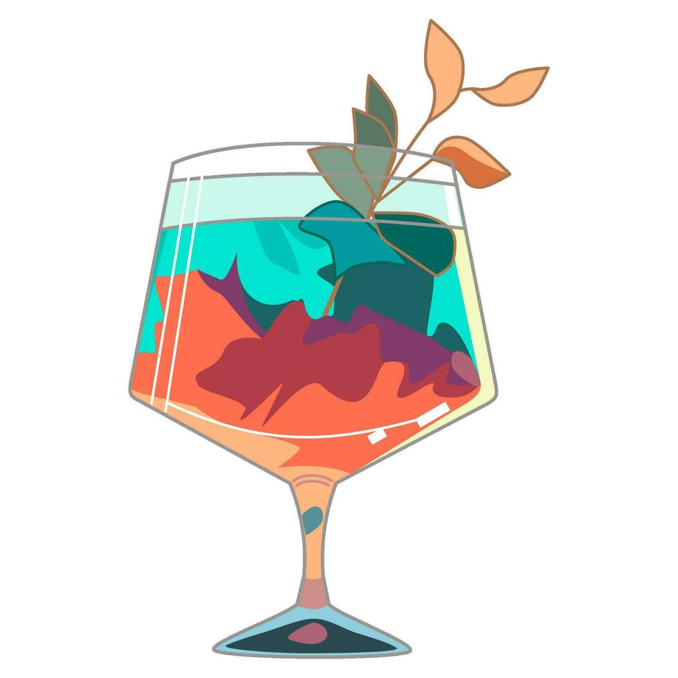 A glass of cocktail with decorations in flat technique vector