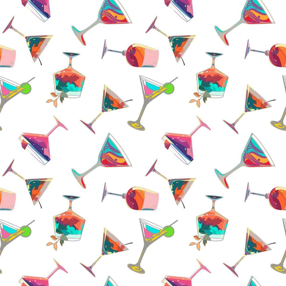 Seamless pattern with cocktails in flat technique vector