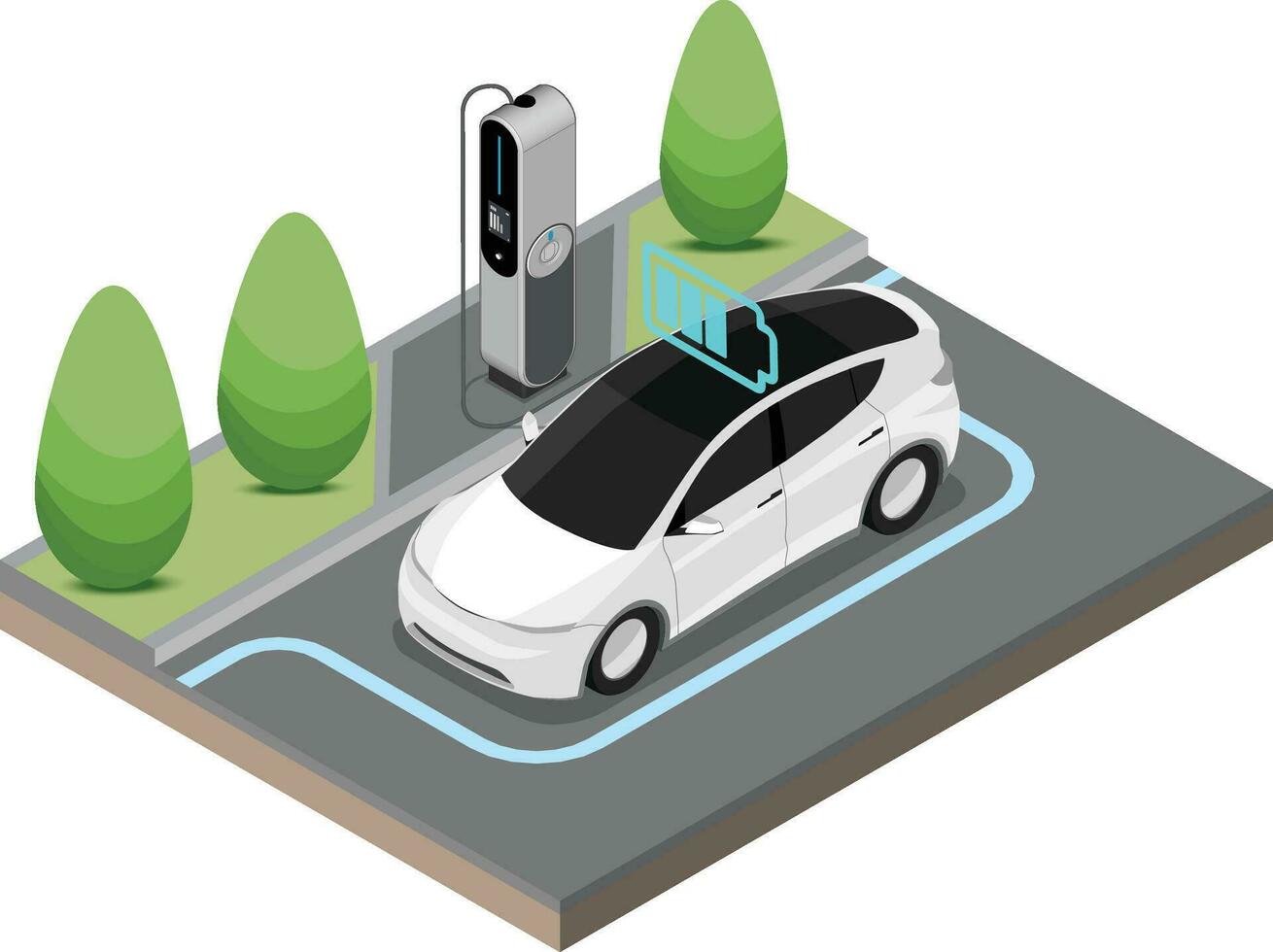 ev eléctrico coche detener a cargando estación ecología cortar dentro espectáculo batería concepto isométrica aislado vector