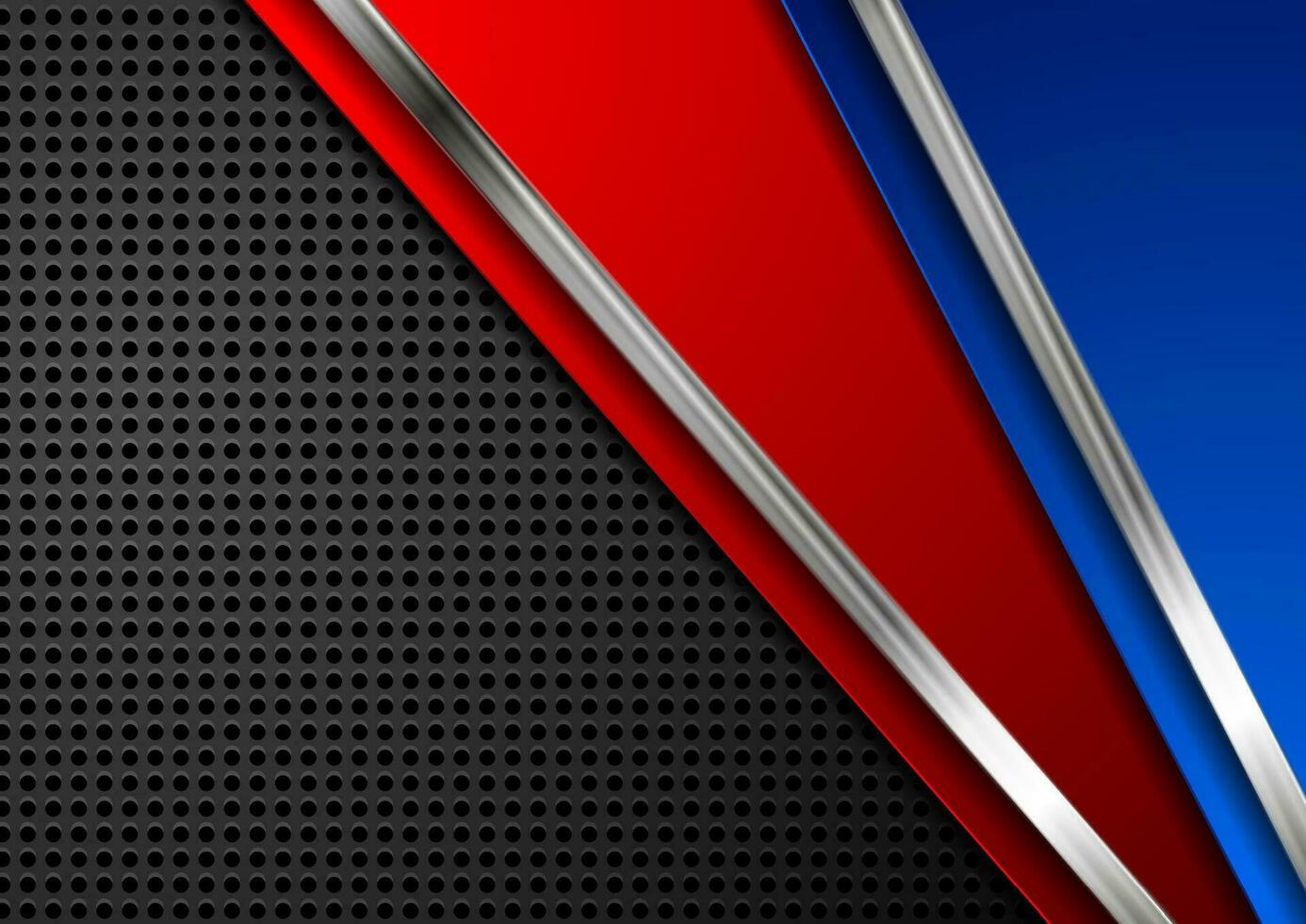 Red and blue metallic perforated technology background vector