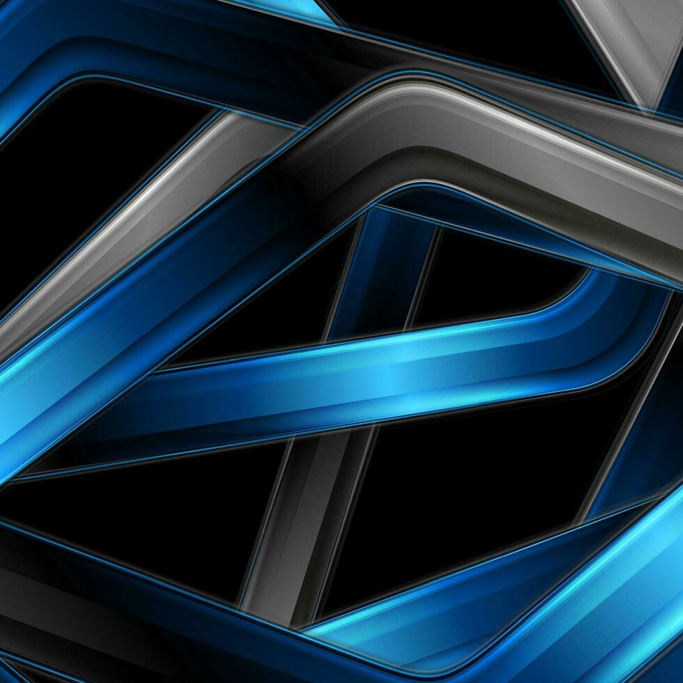 Blue black glossy stripes abstract technology background vector