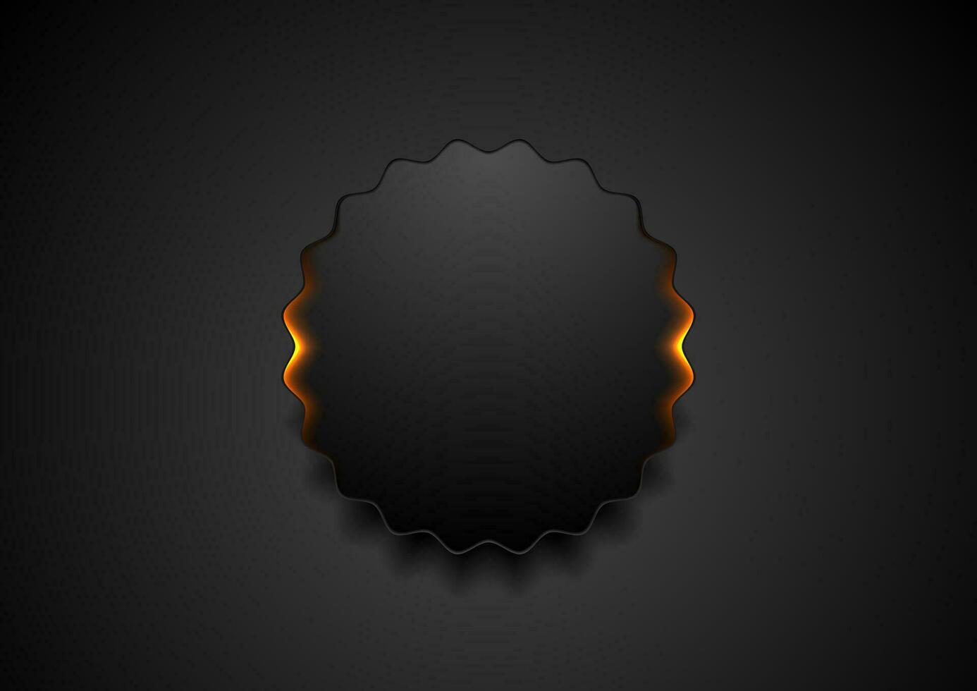 Black wavy circle label with orange glowing light background vector