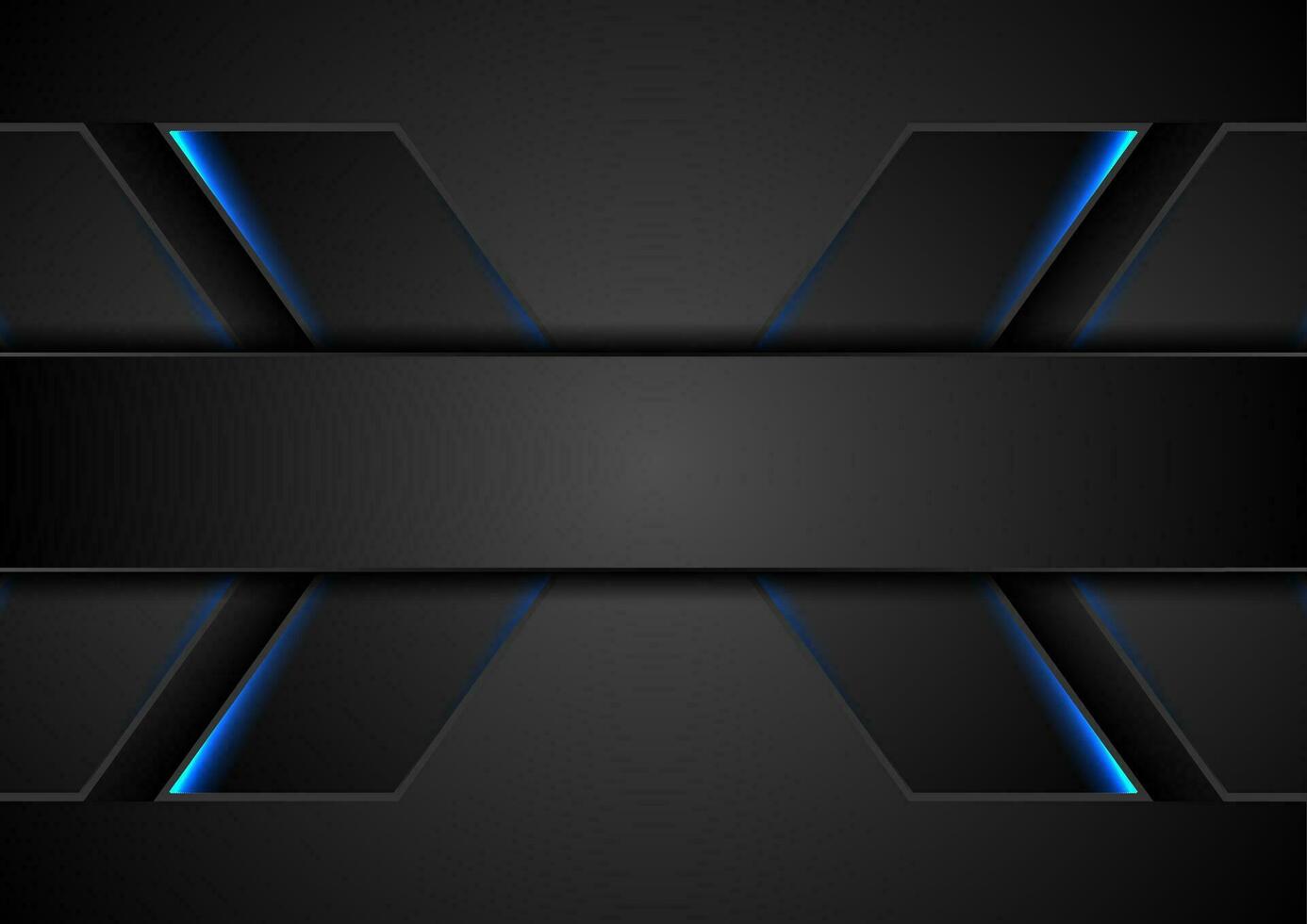 Abstract black tech background with blue neon glowing light vector