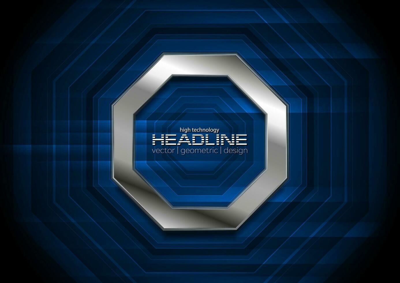 Dark blue technology background with metallic octagon vector