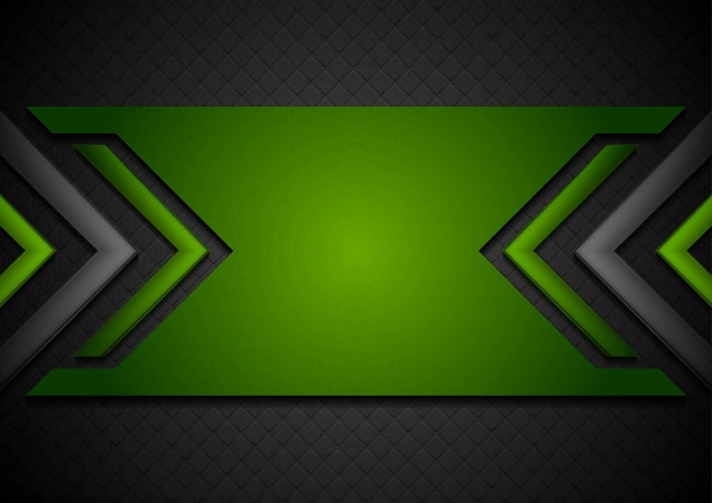 Black and green abstract tech background with glossy arrows vector