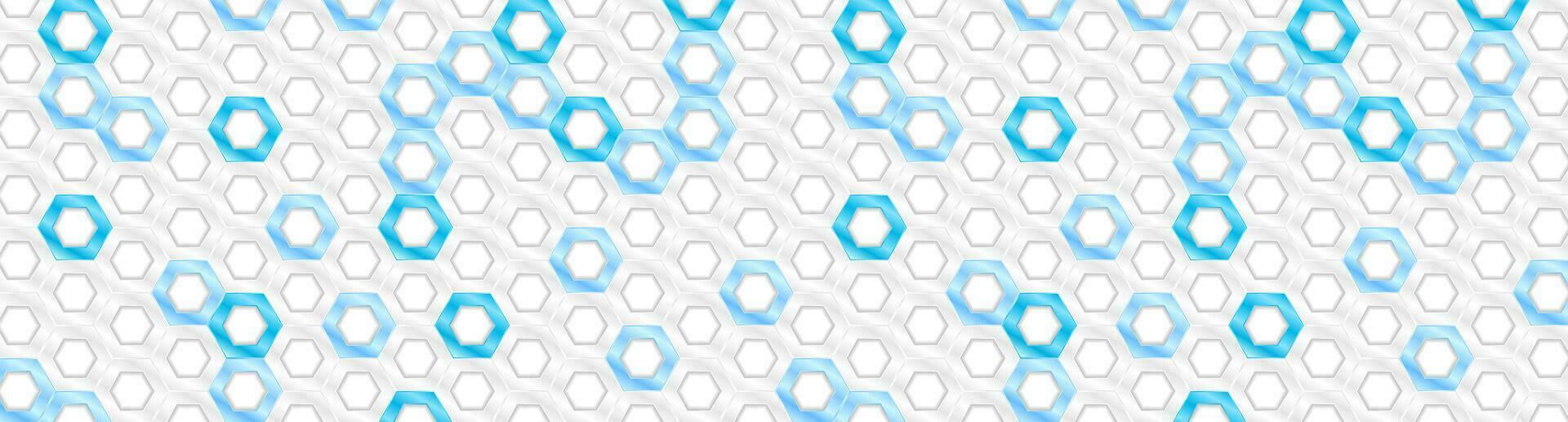 White and blue glossy hexagons tech abstract banner vector