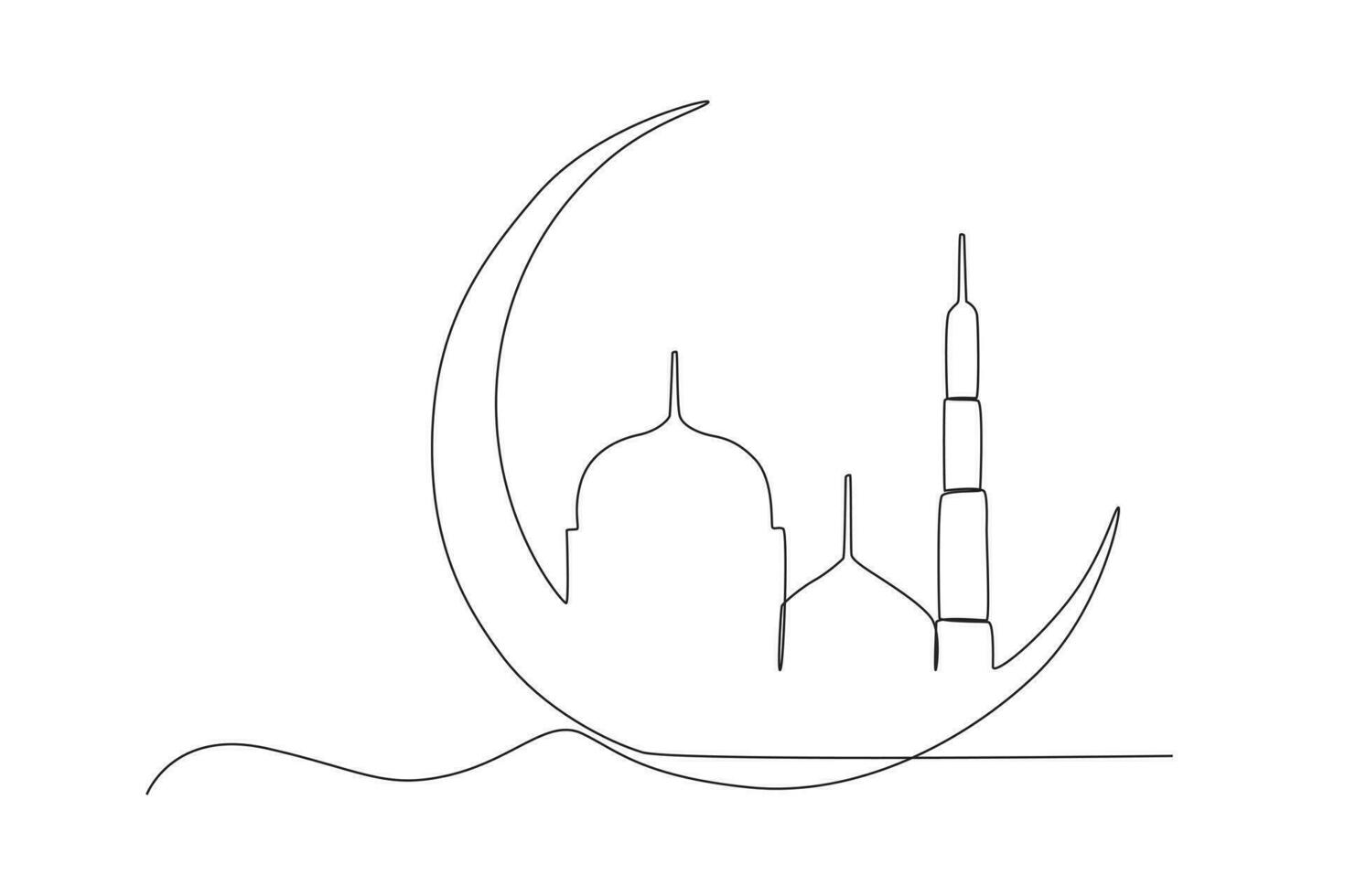 A crescent moon with a mosque inside vector