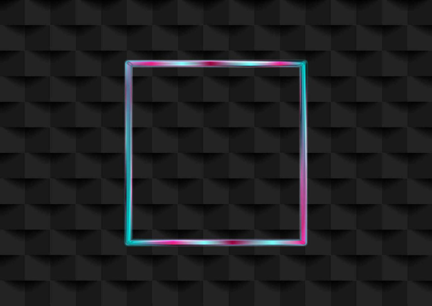 Holographic neon square frame on black geometric background vector