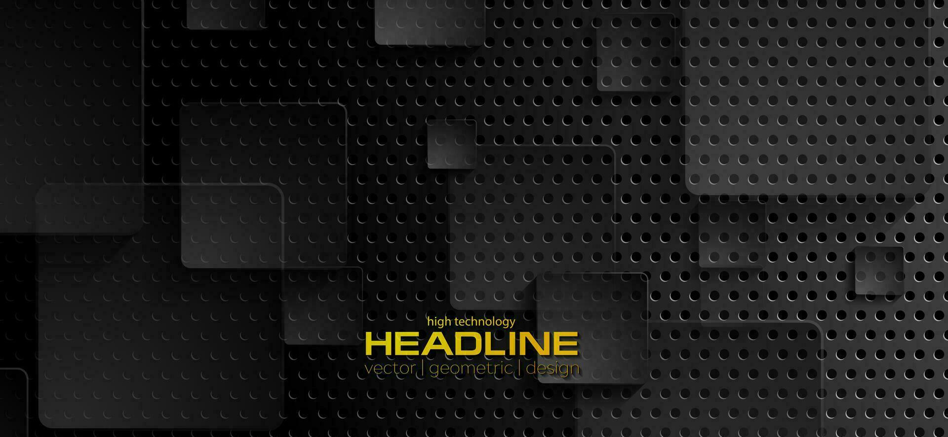 Black tech perforated abstract background with squares vector