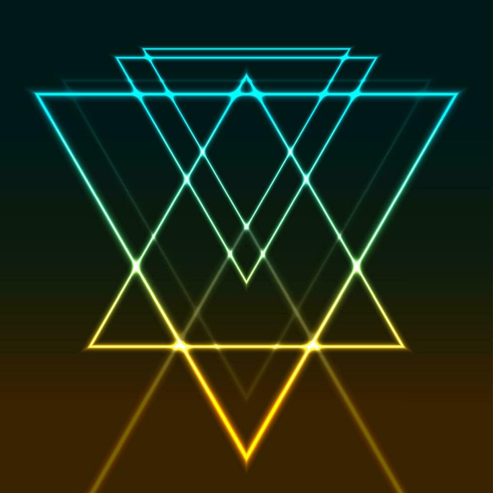 Abstract glowing neon colorful triangles retro background vector