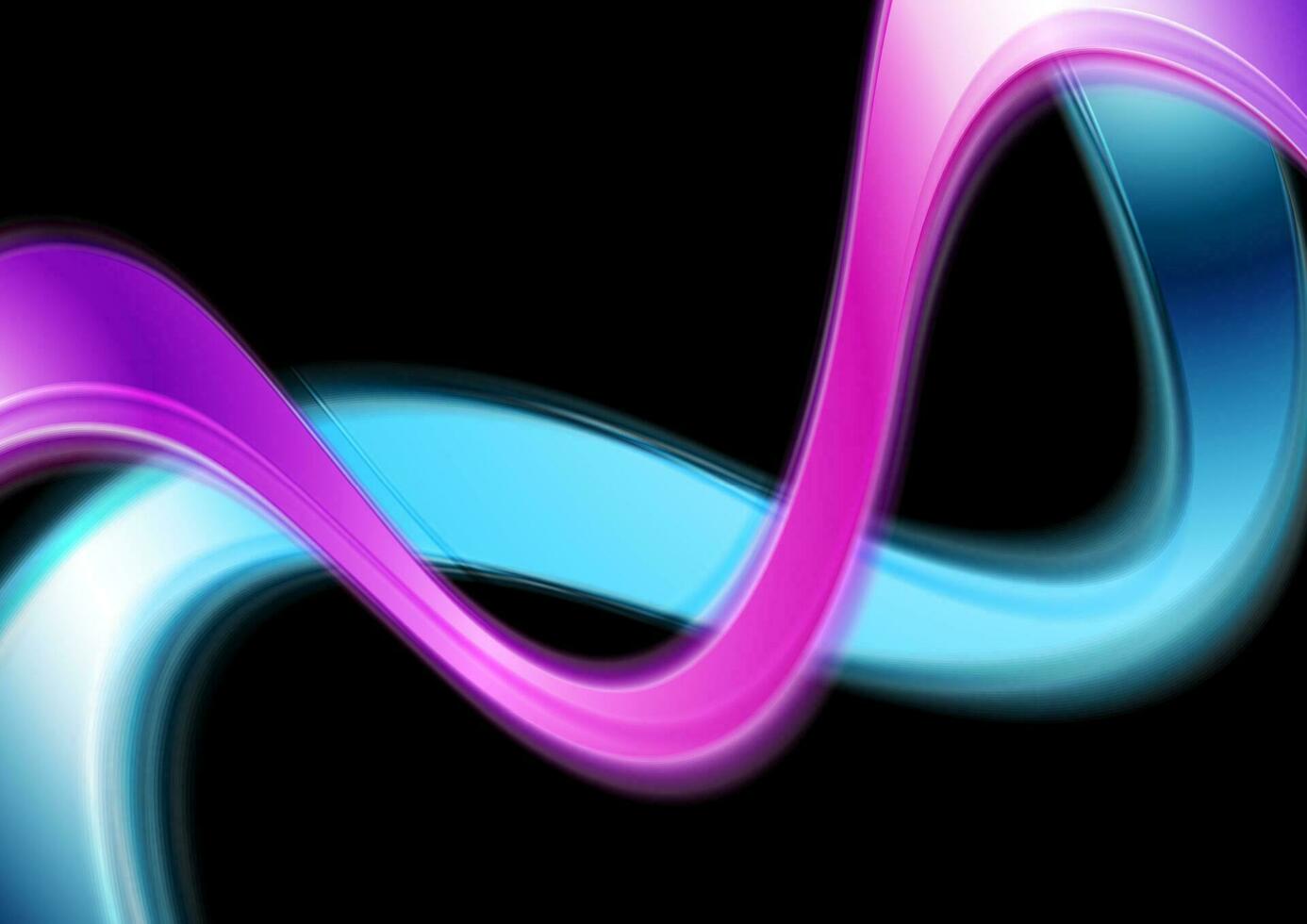 Blue and purple glossy waves on black background vector