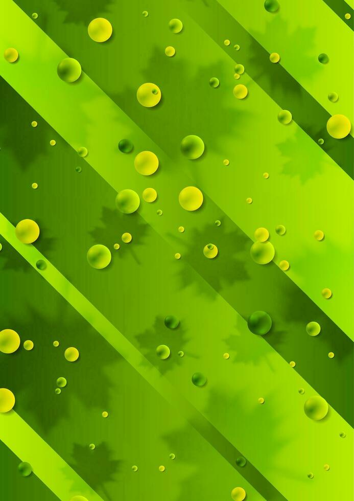 Bright green summer background with leaves and bubbles vector