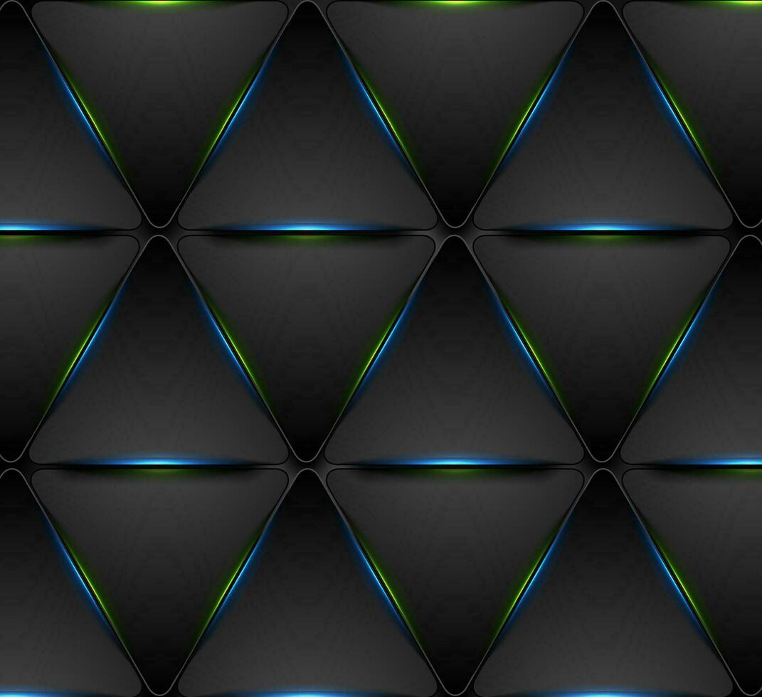 Blue green glowing triangles tech pattern design vector