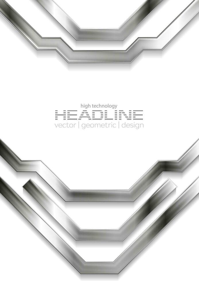 Grey silver metallic stripes hi-tech flyer design vector