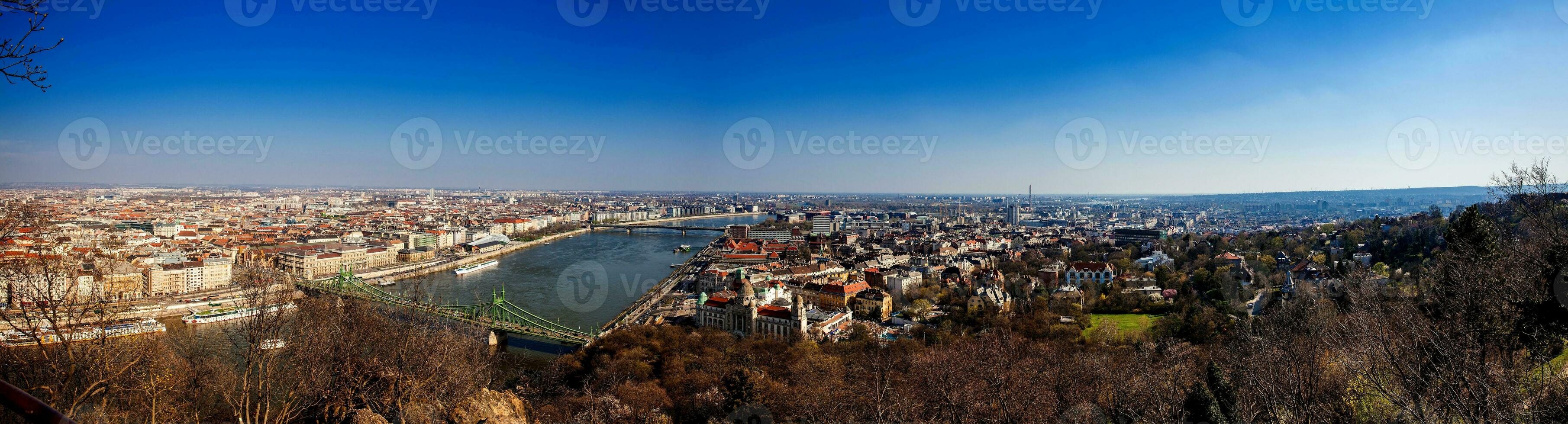 Panoramic view of the Budapest city and Danube river from Gellert Hill photo