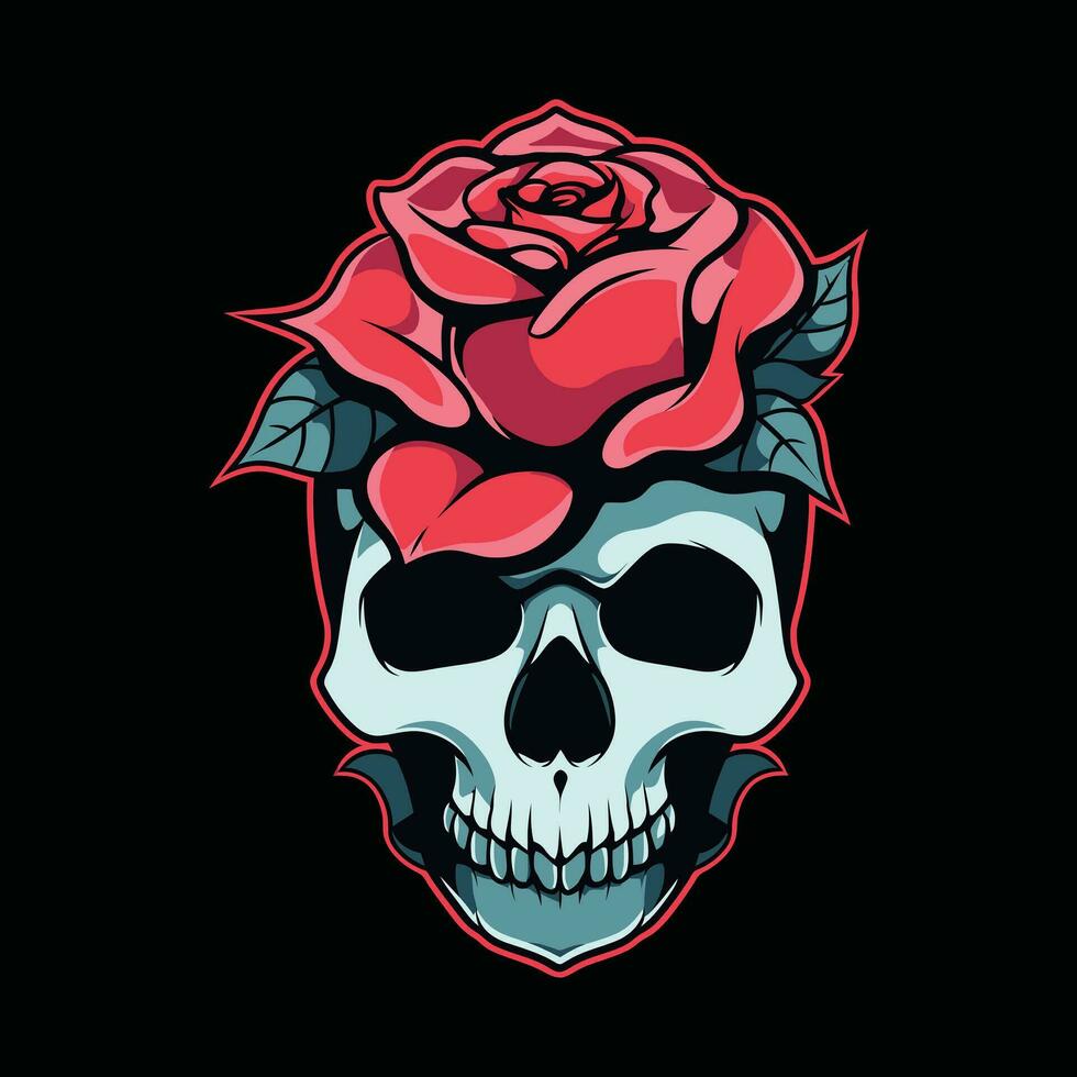 A human skulls with roses on black background vector