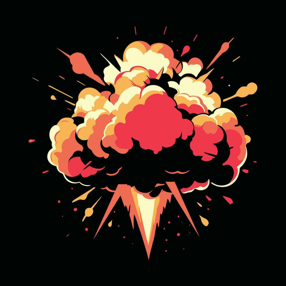 Cartoon dynamite or bomb explosion. Boom clouds and smoke elements. Dangerous explosive detonation. vector