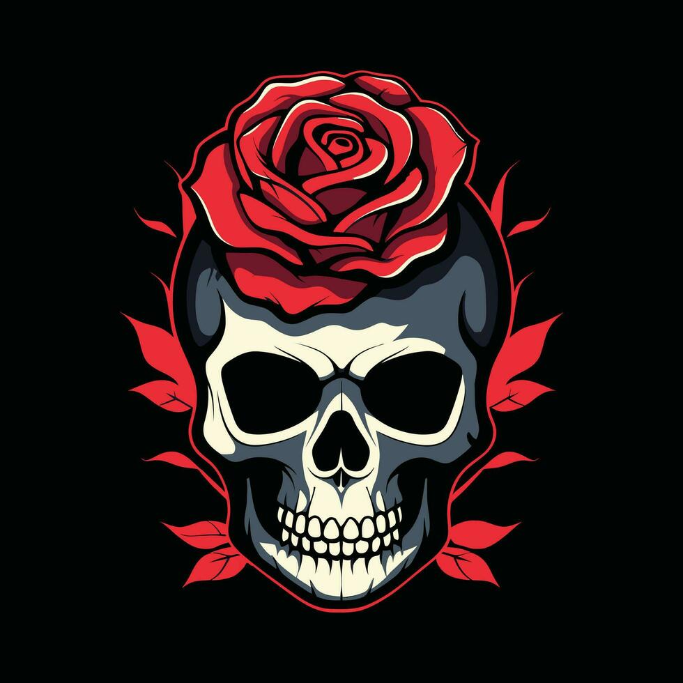 A human skulls with roses on black background vector