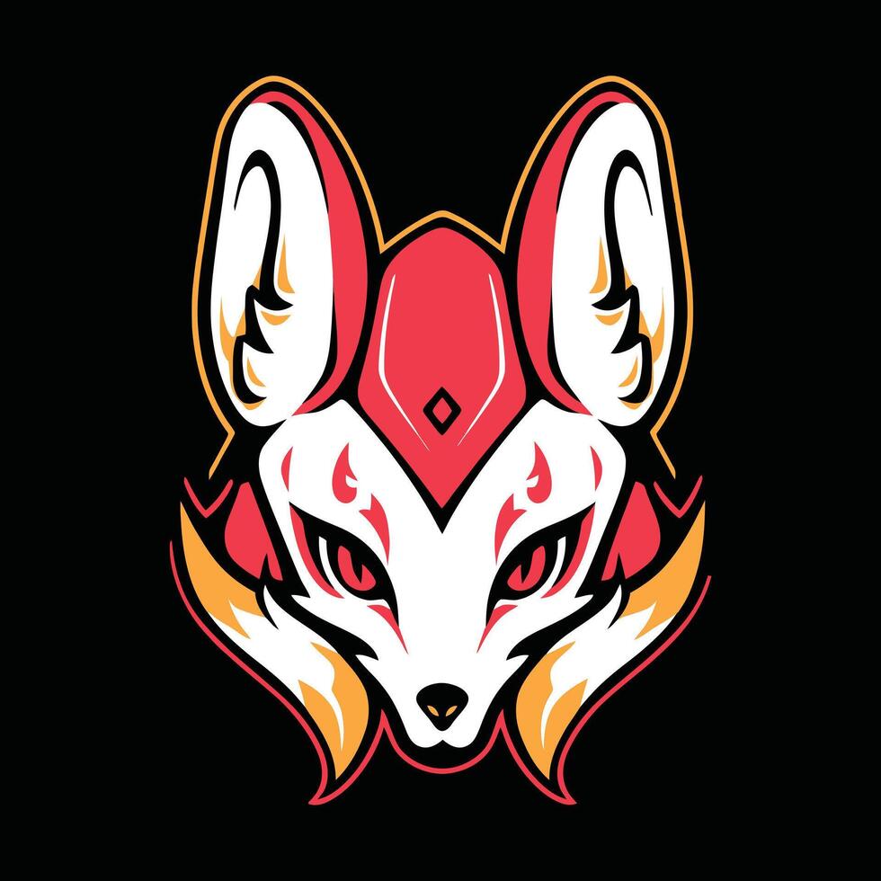 beautiful kitsune mask artwork with red an orange color. japanese mask vector