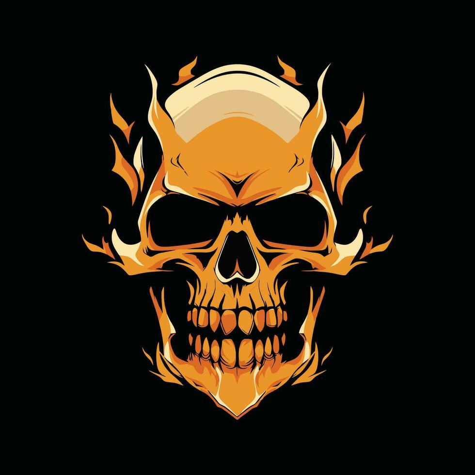 Gold skull illustration on black background vector