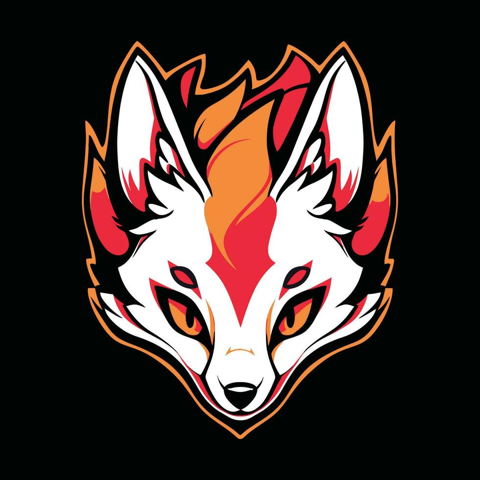 beautiful kitsune mask artwork with red an orange color. japanese mask vector