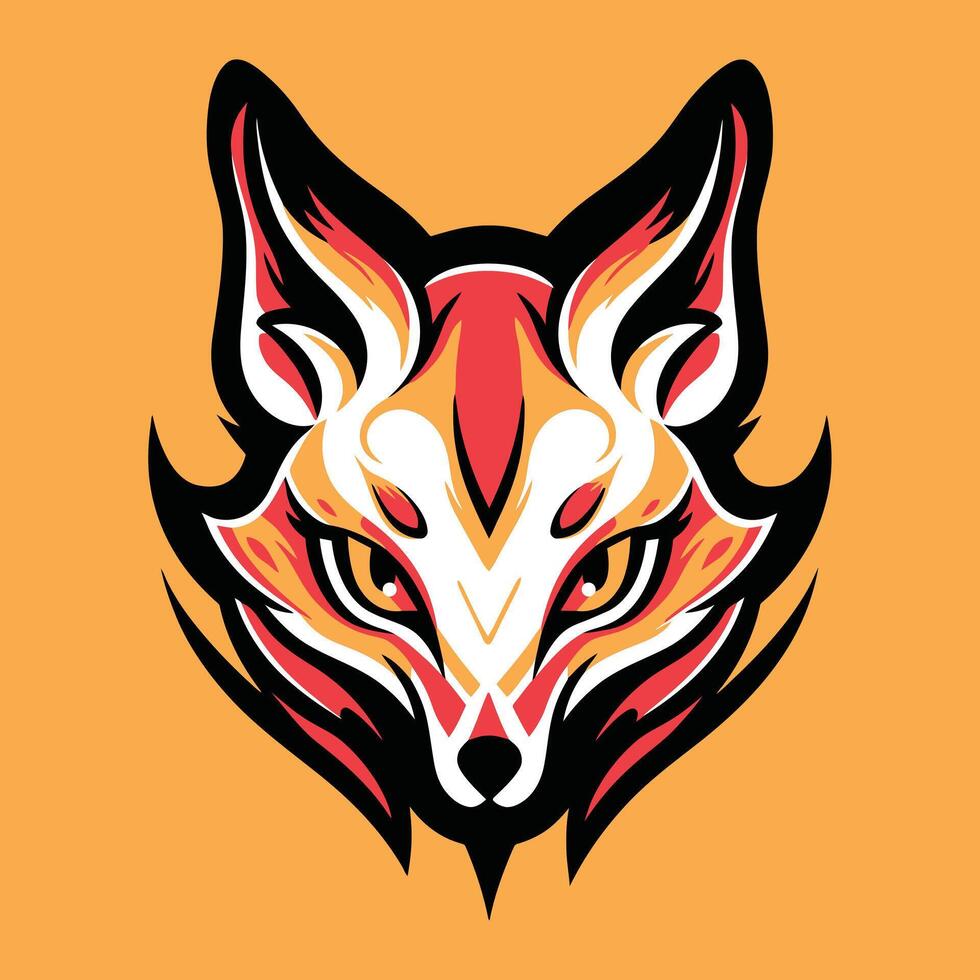 beautiful kitsune mask artwork with red an orange color. japanese mask vector