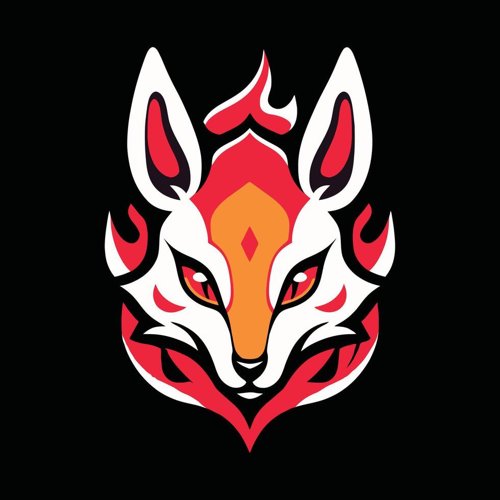 beautiful kitsune mask artwork with red an orange color. japanese mask vector