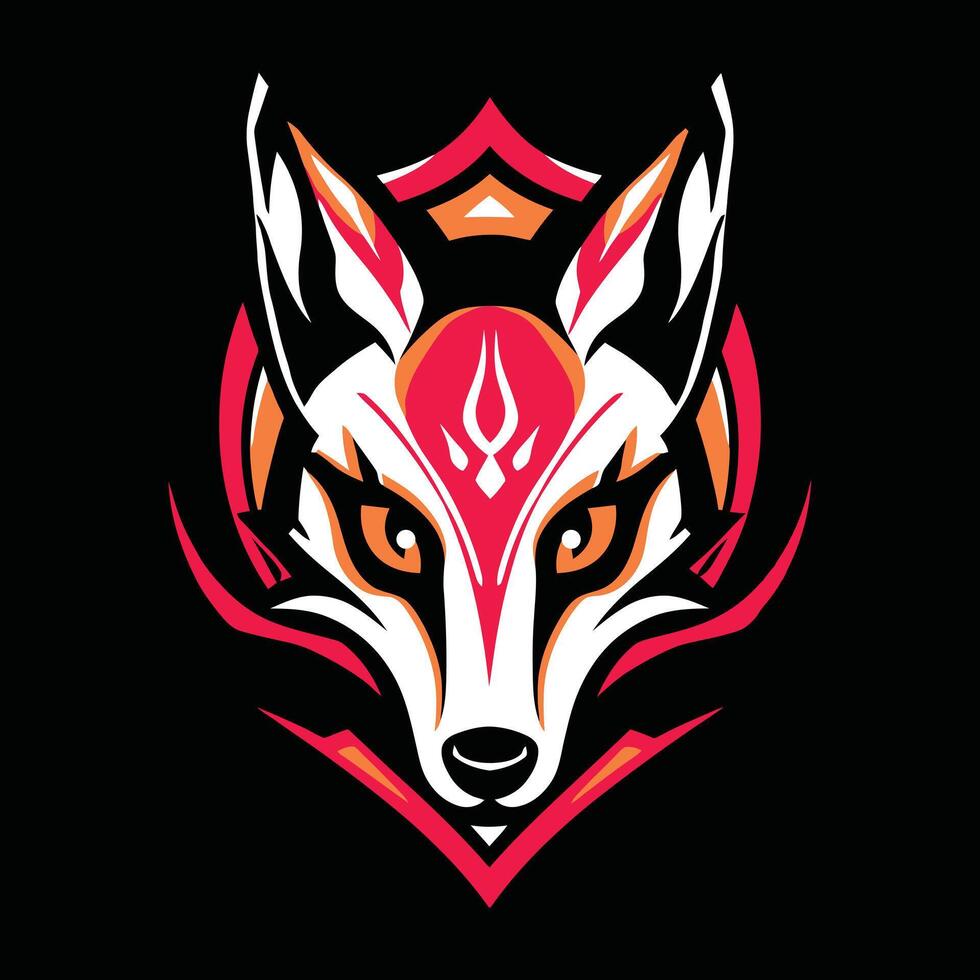 beautiful kitsune mask artwork with red an orange color. japanese mask vector