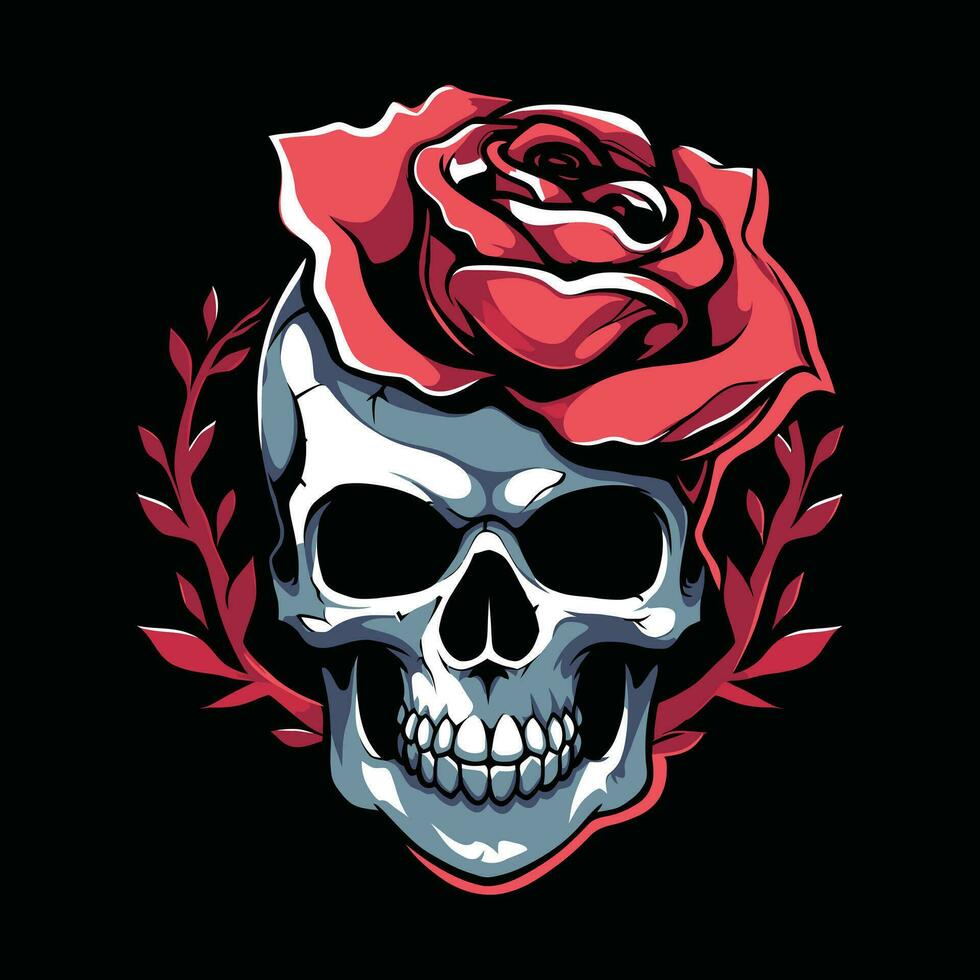 A human skulls with roses on black background vector