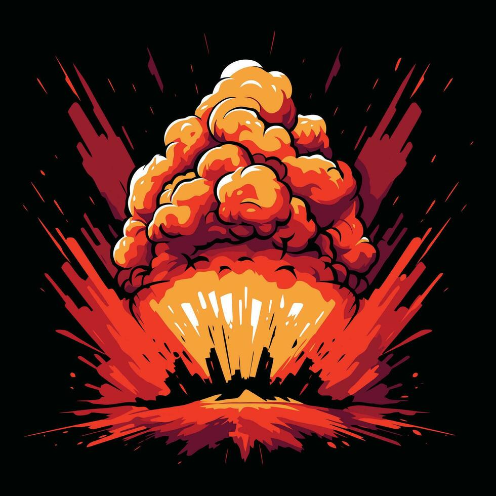 dibujos animados dinamitar o bomba explosión. auge nubes y fumar elementos. peligroso explosivo detonación. vector
