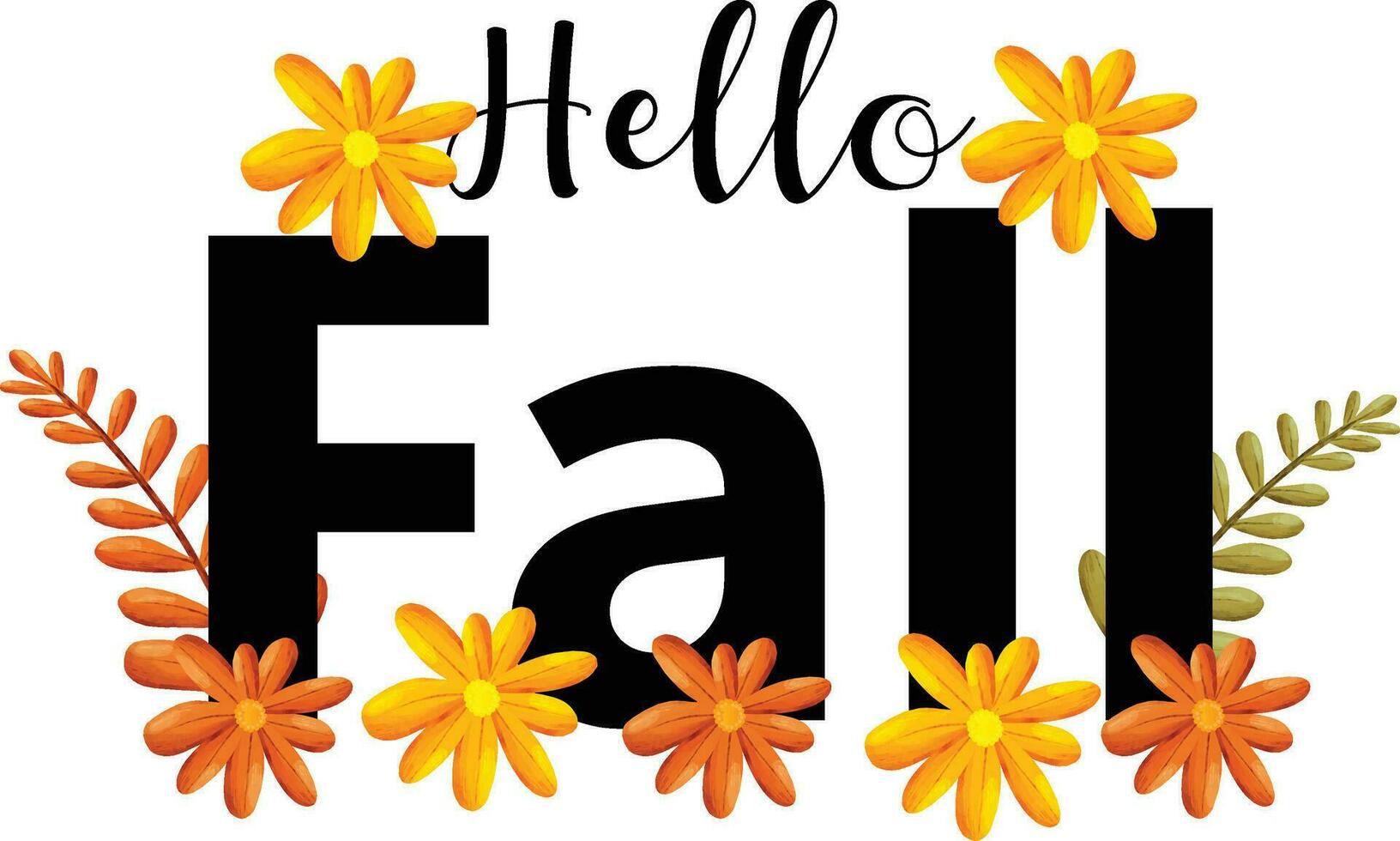 Hello fall. Lettering phrase on white background. Design element for greeting card, t shirt, poster. Vector illustration