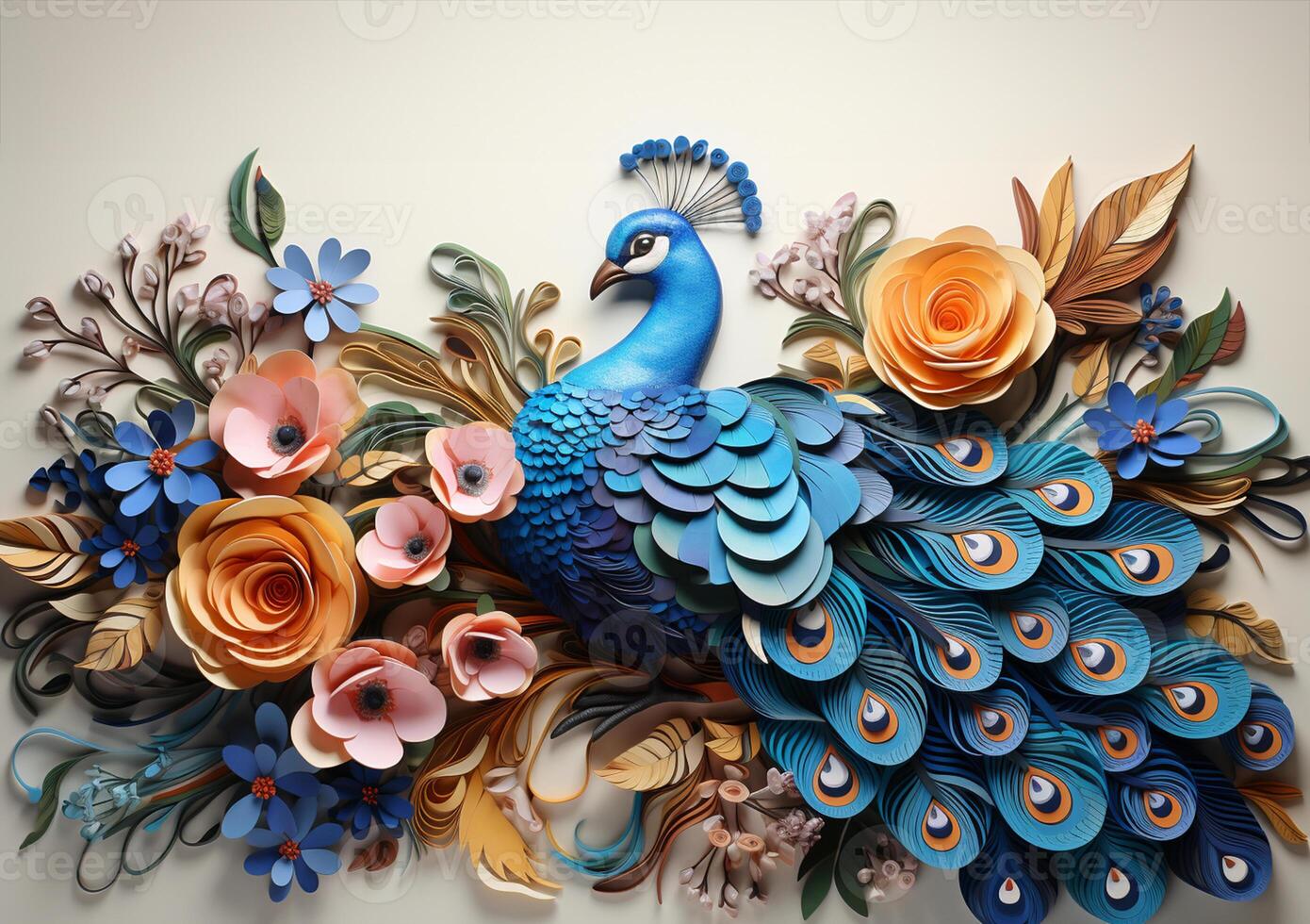 Peacock paper quilling AI Generated photo