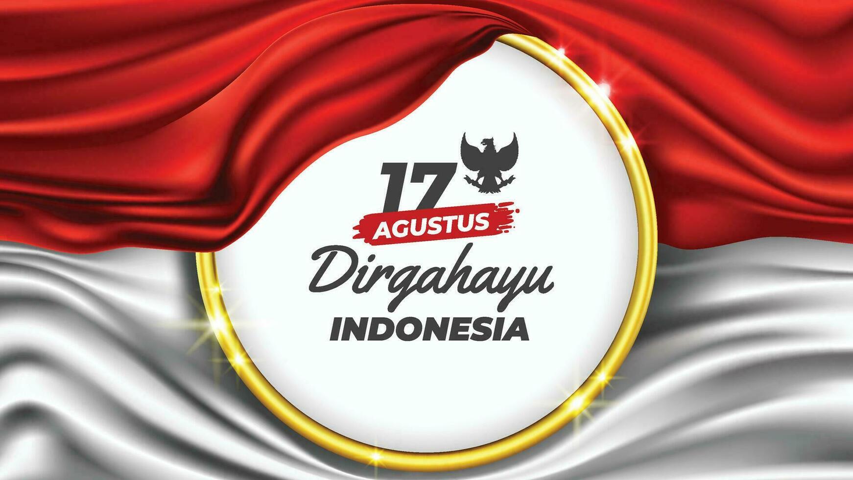 Indonesia Independence Day with Realistic Flag and Golden Ring Background vector