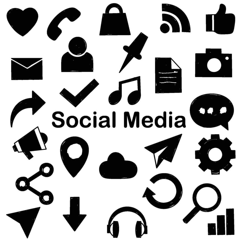 hand drawn social media and website icons vector