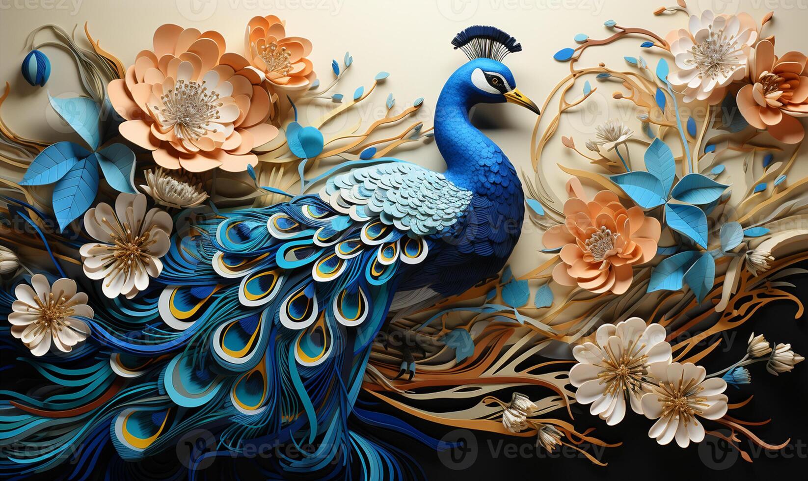 Peacock paper quilling AI Generated photo