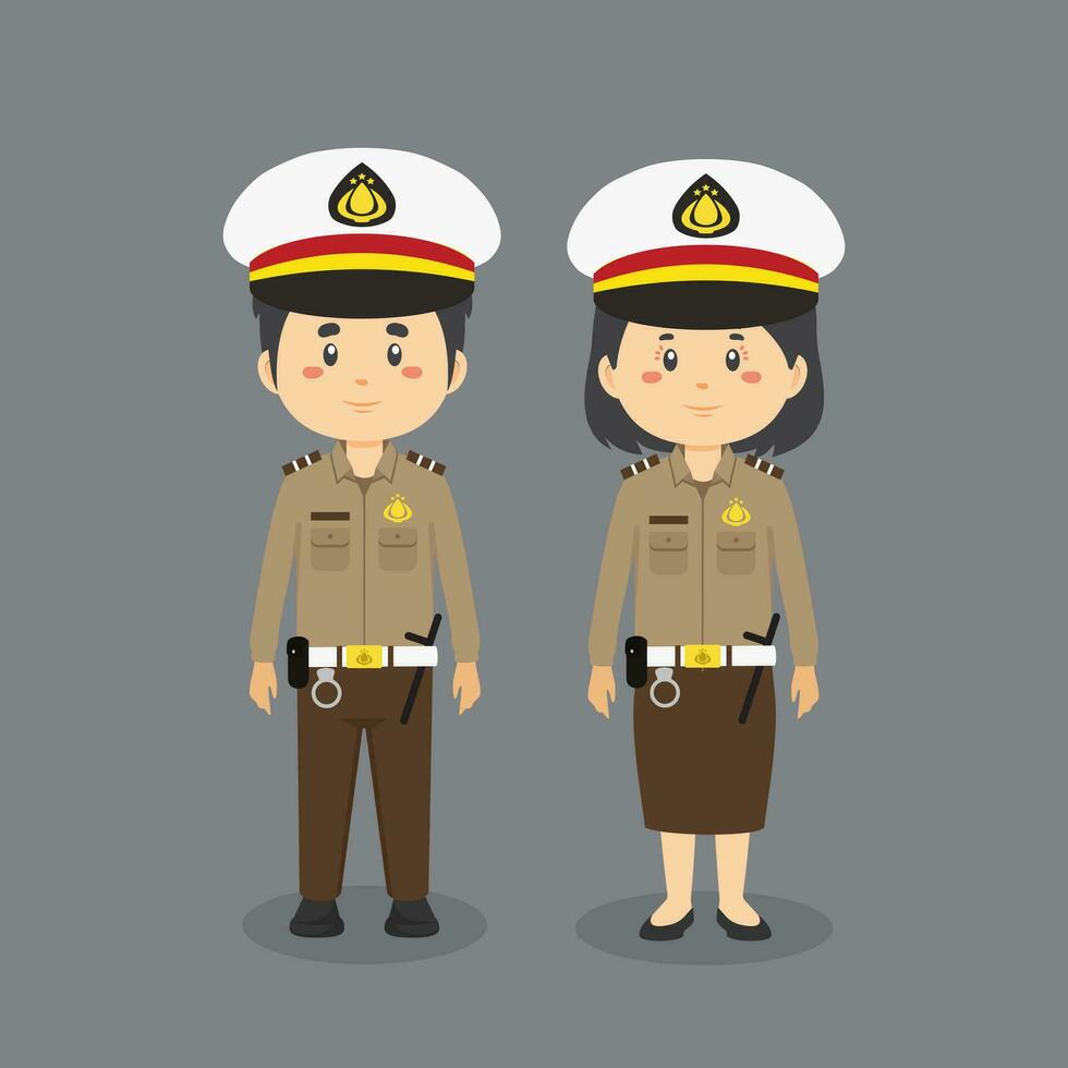 Pareja personaje vistiendo indonesio policía uniforme vector