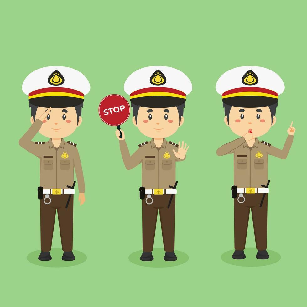 Indonesian Police Character With Various Activities vector