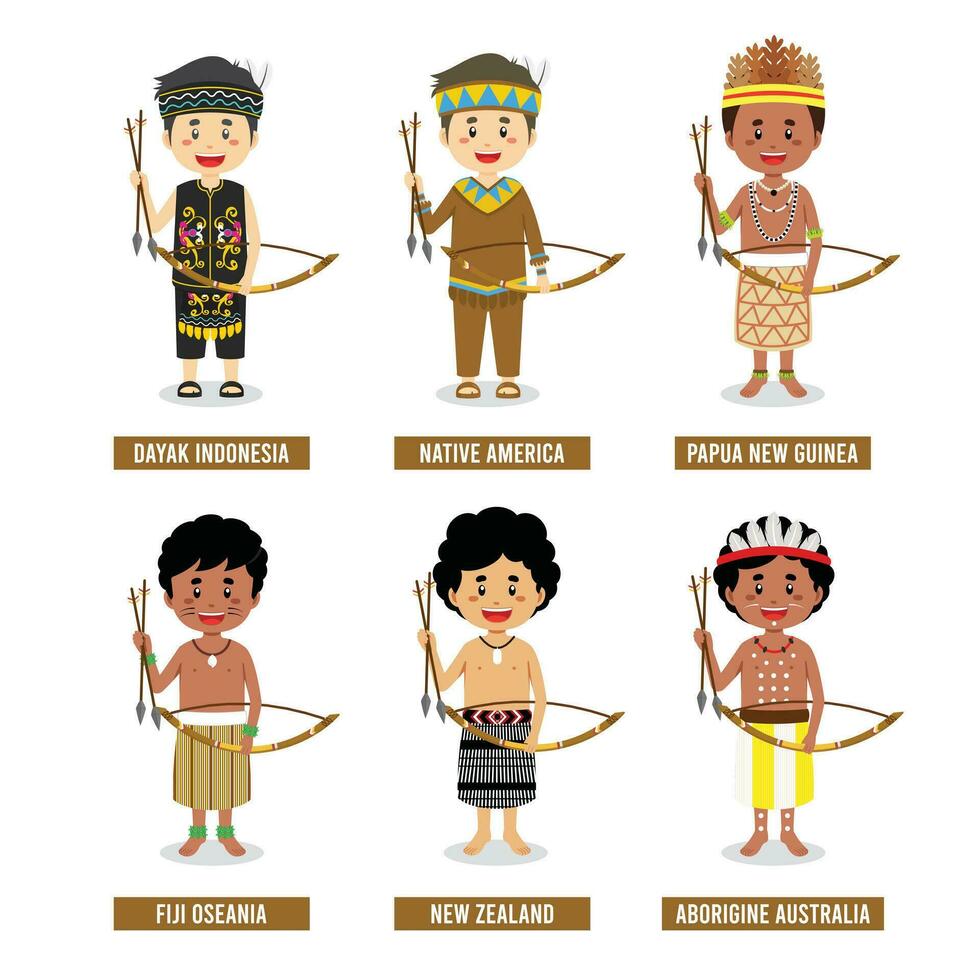 Cartoons of Various Tribes in the World vector