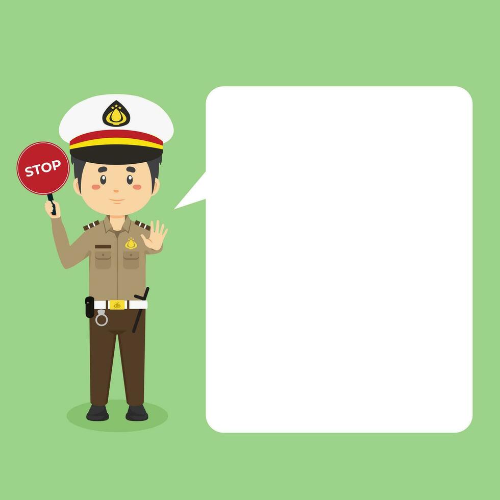 Indonesian Police Character with Speech Bubbles vector