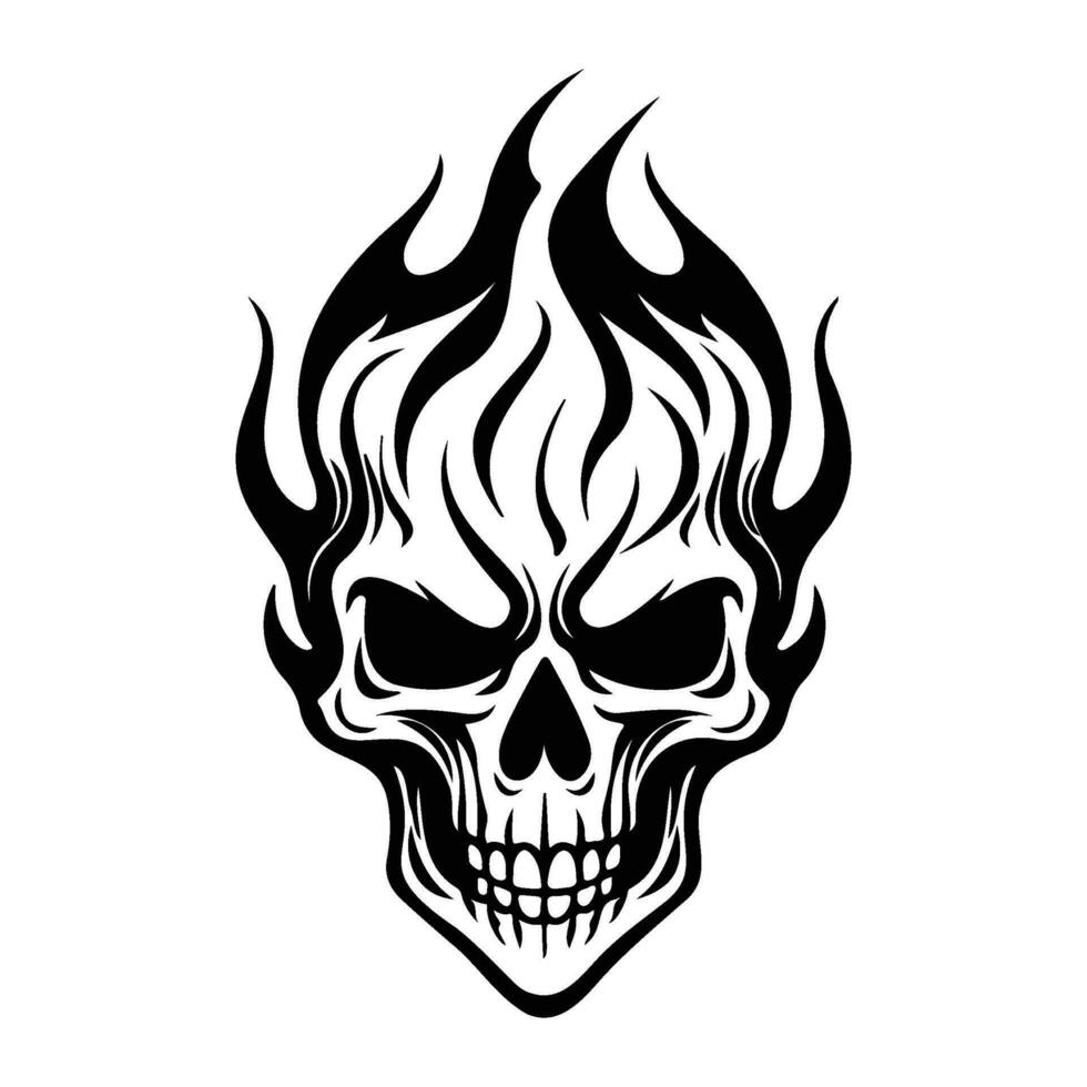 evil skull drawings with flames