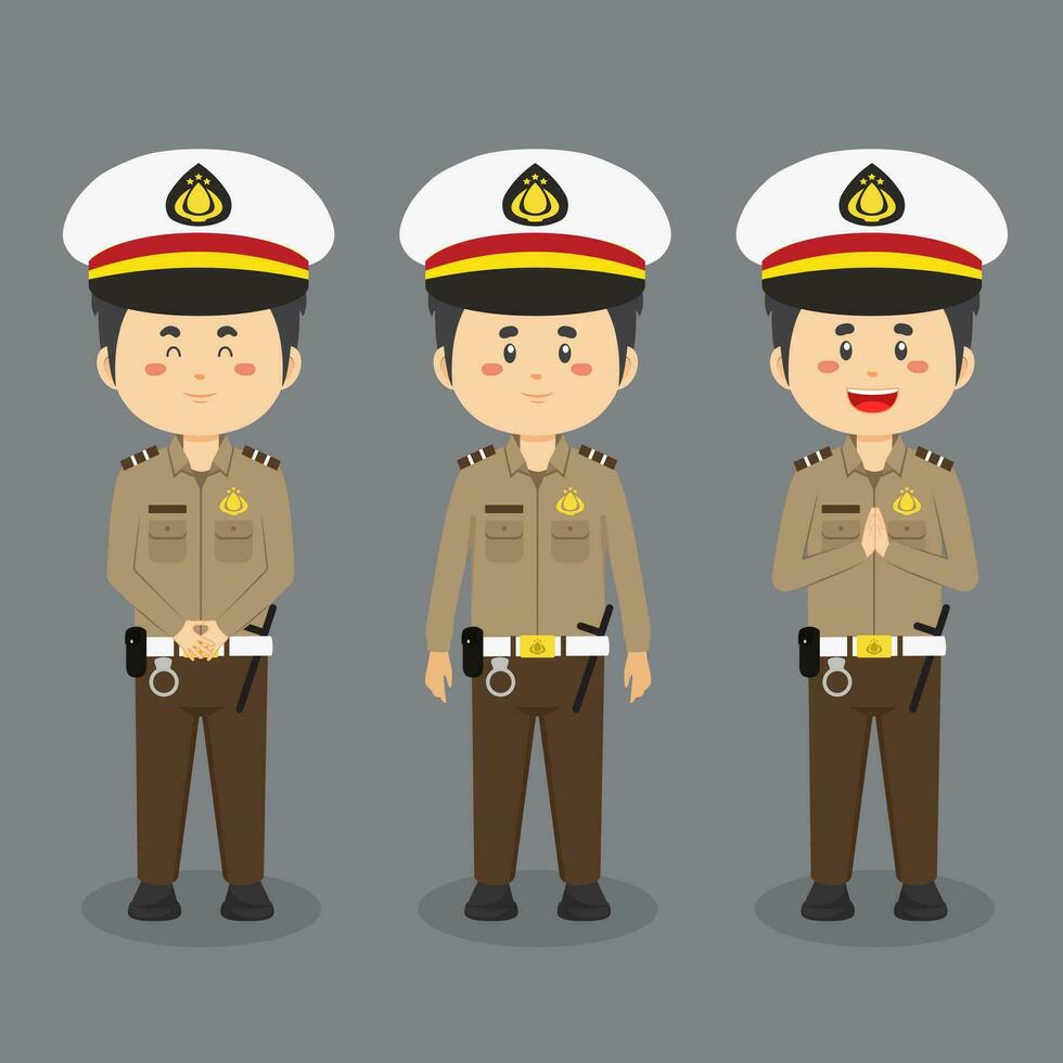 indonesio policía personaje con varios expresión vector