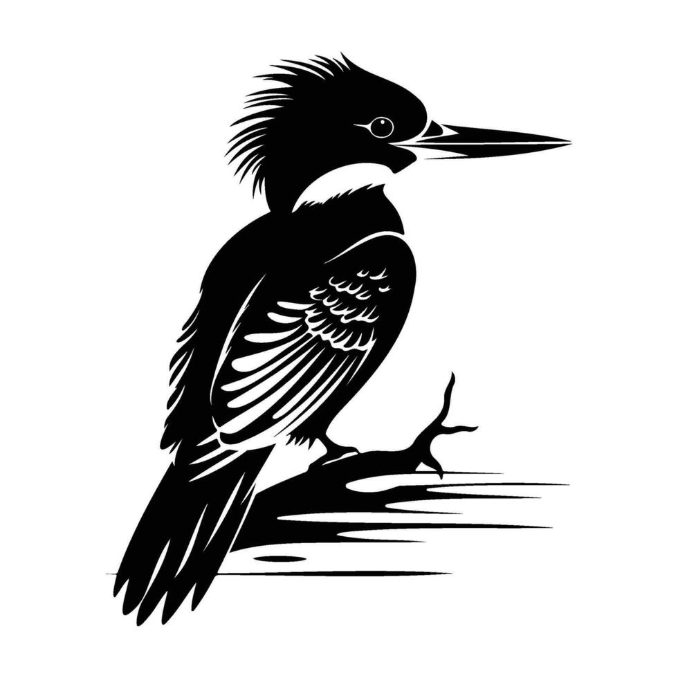 Kingfisher bird silhouette, Kingfisher bird mascot logo, Kingfisher bird Black and White Animal Symbol Design, Bird icon. vector