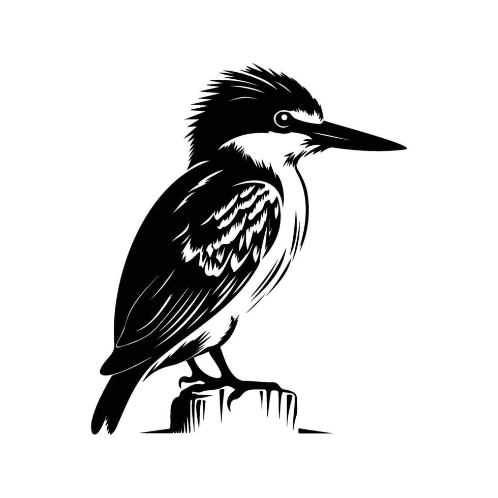 martín pescador pájaro silueta, martín pescador pájaro mascota logo, martín pescador pájaro negro y blanco animal símbolo diseño, pájaro icono. vector