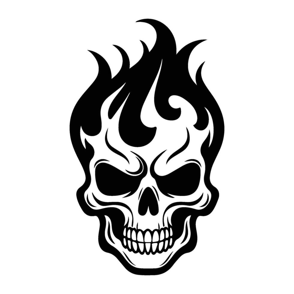 Skull with flames, burning skull, fire skull icon vector