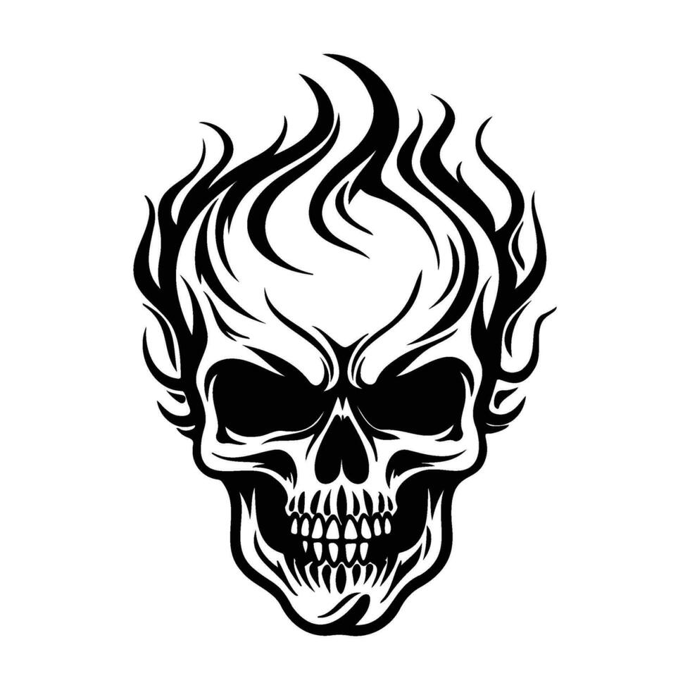 Skull with flames, burning skull, fire skull icon vector